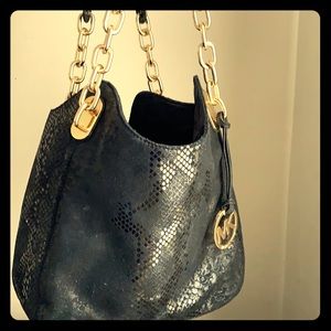 Michael Kors Black leather snake texture purse bag